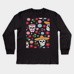 Mexican Sugar Skull Kids Long Sleeve T-Shirt